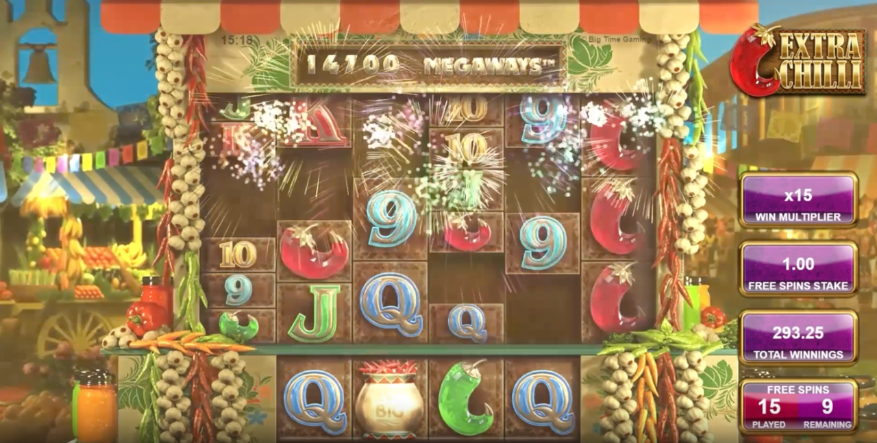 During the Extra Chilli free spins bonus, the win multiplier increases with every consecutive win on the same spin.
